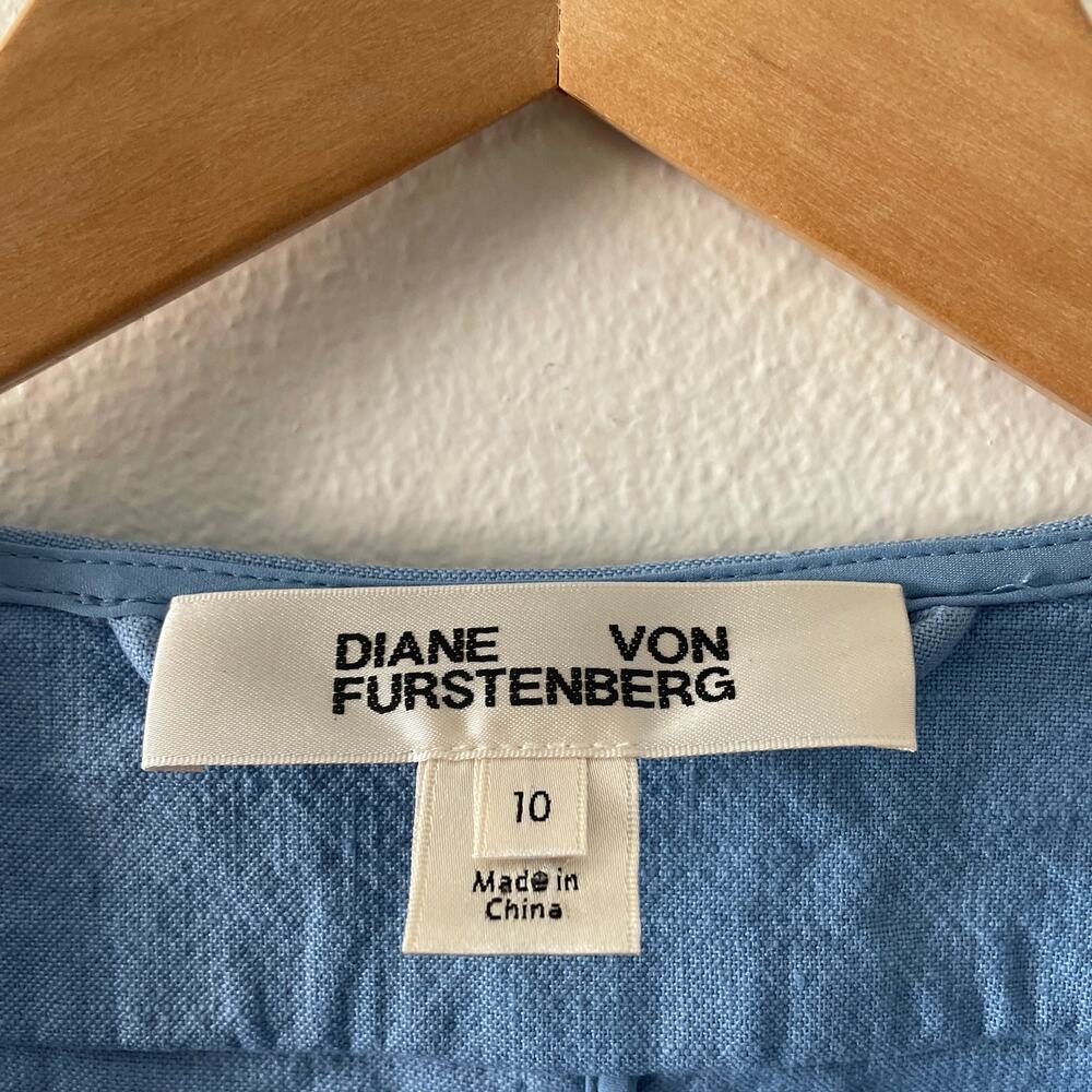 Diane Von Furstenberg Dress Womens 10 Blue Linen Blend Classic Coastal Preppy - Picture 3 of 7